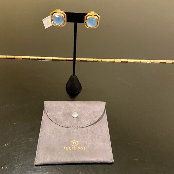 JULIE VOS. NWT Authentic Geneva Chalcedony Blue Clip Statement Earrings. - Picture 5 of 14